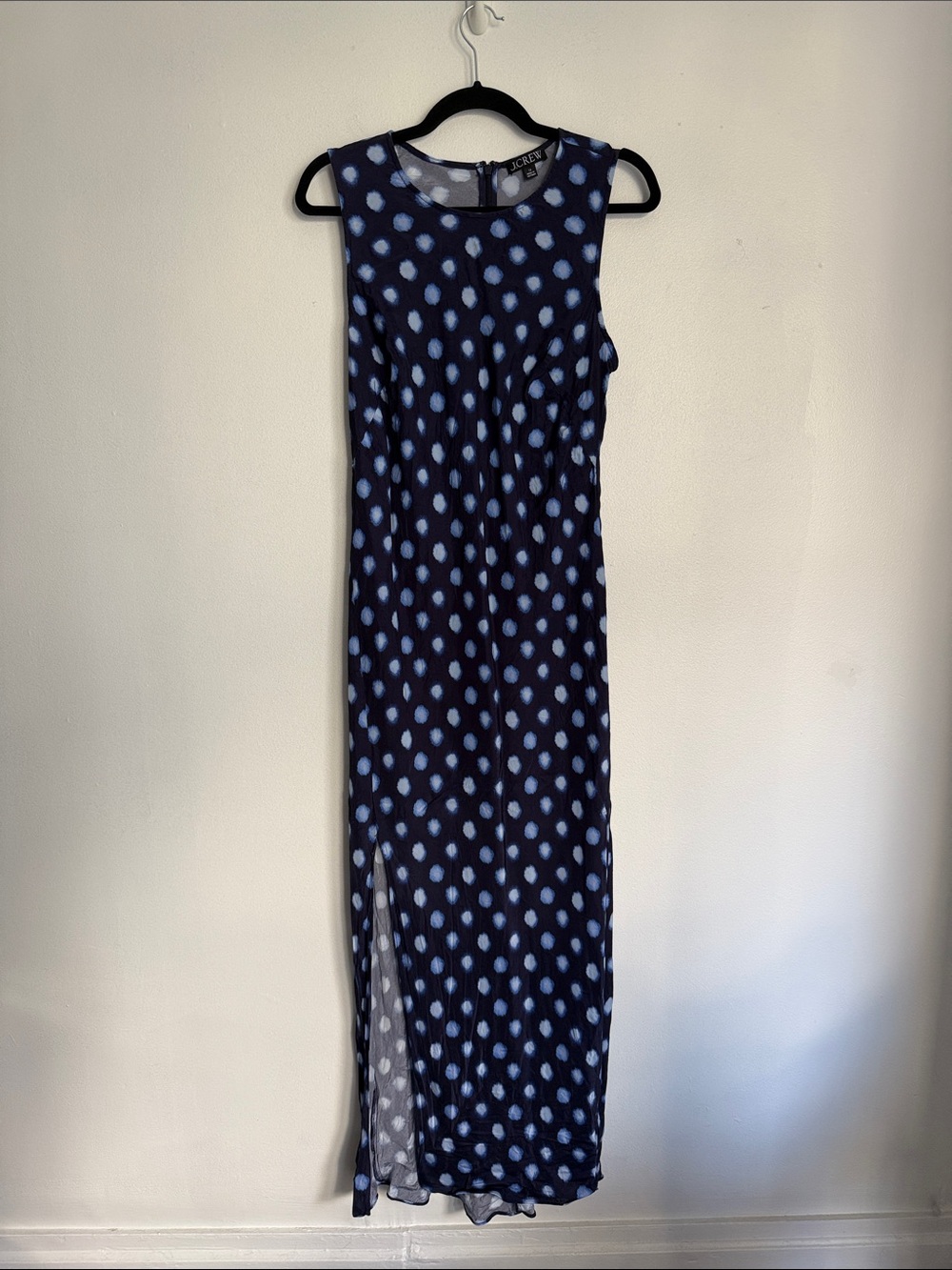 J. Crew Navy and Light Blue Polka Dot Sleeveless Maxi Dress